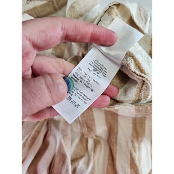 J Crew Womens Sz 18 Linen Blend Wide Leg Pants Tan White Striped Resort Wear - Picture 6 of 7